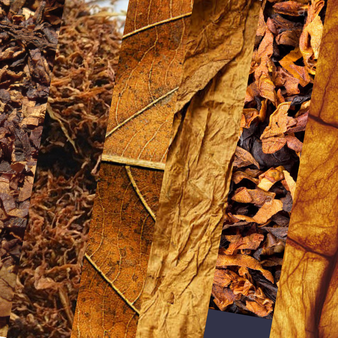 Various types of dried tobacco leaves.